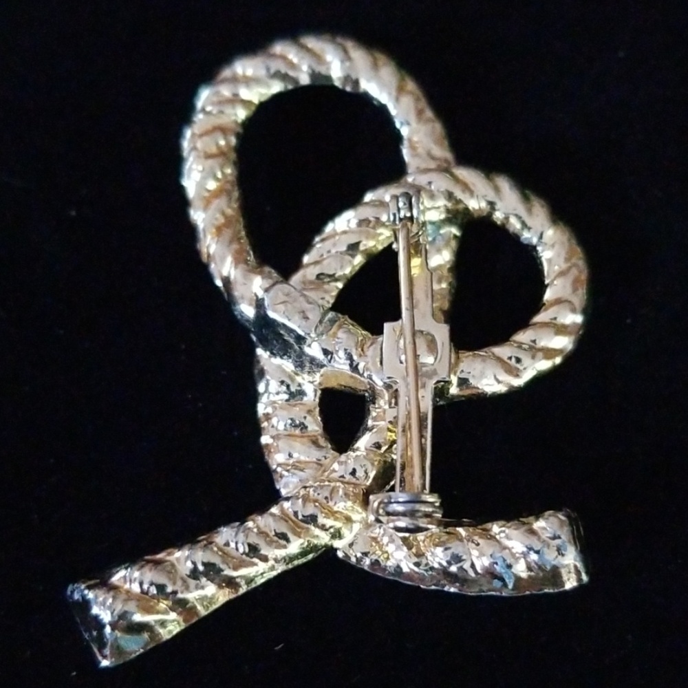 Vintage Mid Century Goldtone Rope Design Pretzel Bow Brooch Pin - Picture 10 of 10